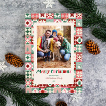 パッチワーク クリスマス ピンク レッド グリーン 写真 ホリデー
