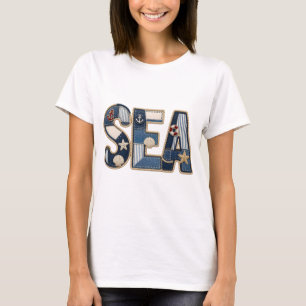 パッチワーク シー キルティング PNG 海岸 縫製 デザイン Tシャツ