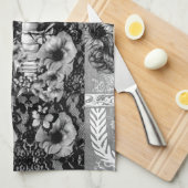 パッチワーク、スカルのコラージュ キッチンタオル (四つ折り)