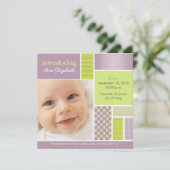 パッチワーク スクエア ライラック デザイナー 誕生発表 案内状 (スタンド正面)