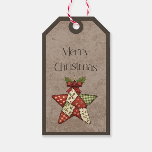 パッチワーク スター オーナメント クリスマス カラー ギフト タグ (正面)