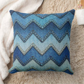 「パッチワーク・デニム/シェブロン」装飾用クッション クッション (ブランケット)