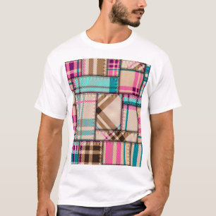 パッチワーク・プレイド、ヴィンテージ・シームレスな背景。 Tシャツ