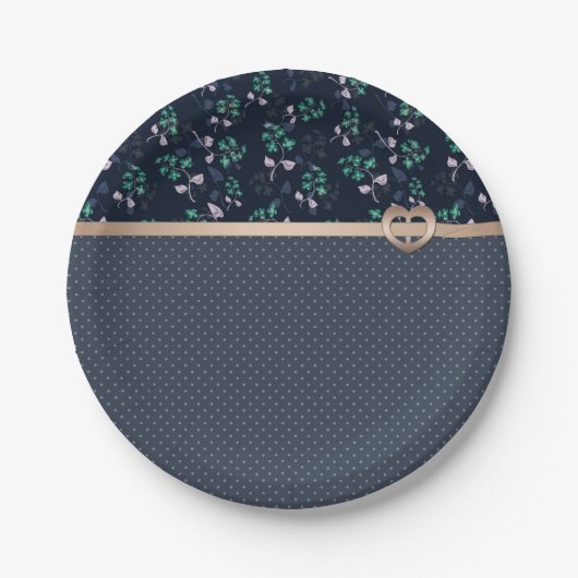 パッチワーク、レトロ、ブラウ ペーパープレート (正面)