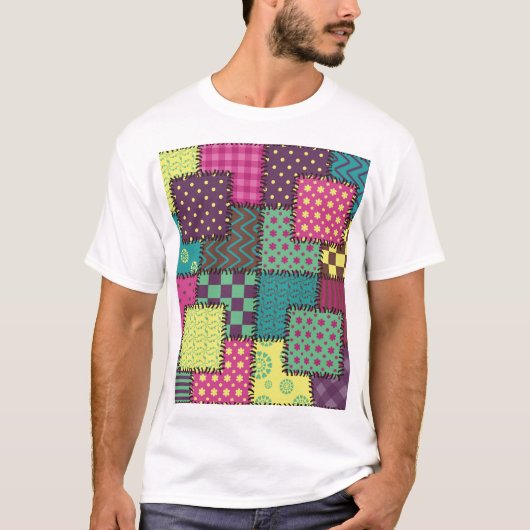 パッチワーク:多様なパターンの背景 Tシャツ (正面)