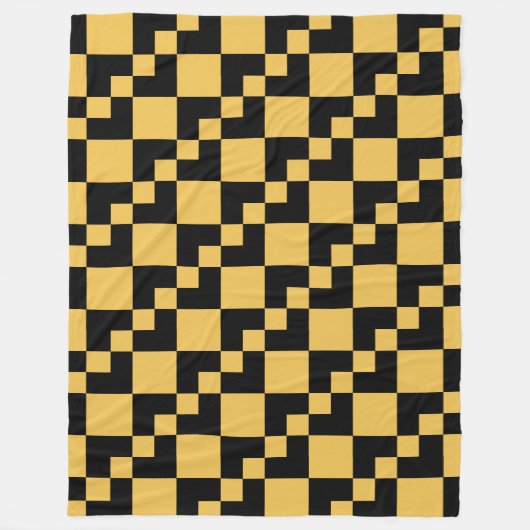 パッチワークDomino – 黒とオレンジ フリースブランケット (正面)