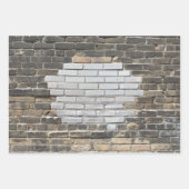 パッチ付きグレーと白レンガの壁のアーバングリット ラッピングペーパーシート (正面3)