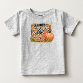 パッチ内の最もキュートカボチャ秋プレイドとヒョウ ベビーTシャツ
