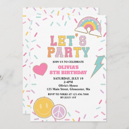 パッチ名門私立校風の誕生日 招待状 (正面/裏面)