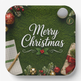 パッティンググリーンでメリークリスマス ゴルフのクリスマス ペーパープレート