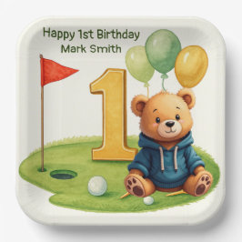 パッティンググリーンにテーマを置いたゴルフの1歳誕生日 ペーパープレート