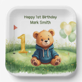 パッティンググリーンにテーマを置いたゴルフの1歳誕生日 ペーパープレート