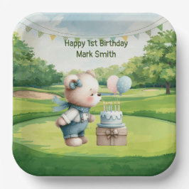 パッティンググリーンにテーマを置いたゴルフの1歳誕生日 ペーパープレート