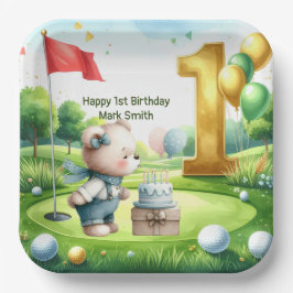 パッティンググリーンにテーマを置いたゴルフの1歳誕生日 ペーパープレート