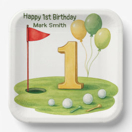 パッティンググリーンをテーマにしたゴルフの1歳誕生日 ペーパープレート