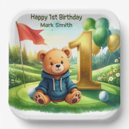 パッティンググリーンをテーマにしたゴルフの1歳誕生日 ペーパープレート