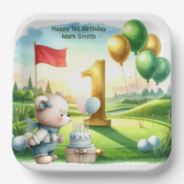 パッティンググリーンをテーマにしたゴルフの1歳誕生日 ペーパープレート