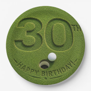 パッティンググリーン上のゴルフカートが描かれたゴルフ30歳の誕生日 ペーパープレート
