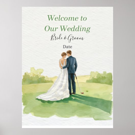 パッティンググリーン上の花嫁と花婿のゴルフ結婚式 ポスター (正面)