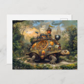 パットに図書館と屋上テラスのある亀 ポストカード (正面/裏面)