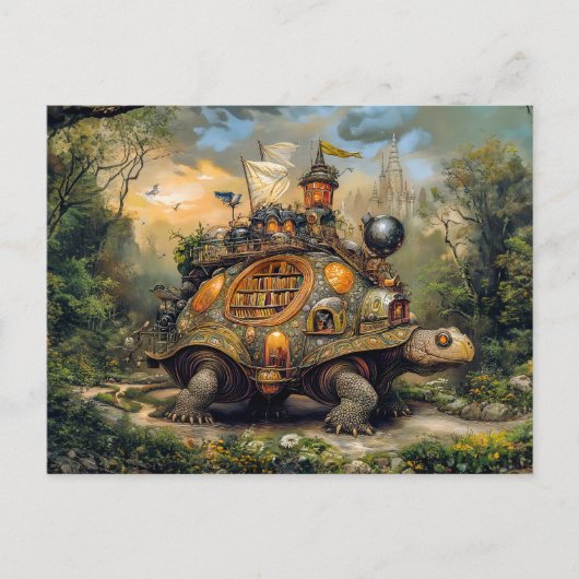 パットに図書館と屋上テラスのある亀 ポストカード (正面)