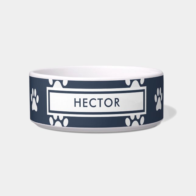 パットプリントペットモダンネイビーブルー ボウル (正面)