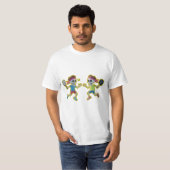 パッドルテニスをする面白い漫画のスケルトン – 3D Tシャツ (正面フル)