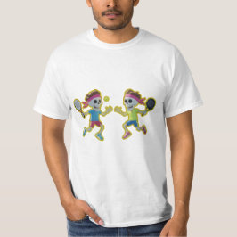 パッドルテニスをする面白い漫画のスケルトン – 3D  Tシャツ