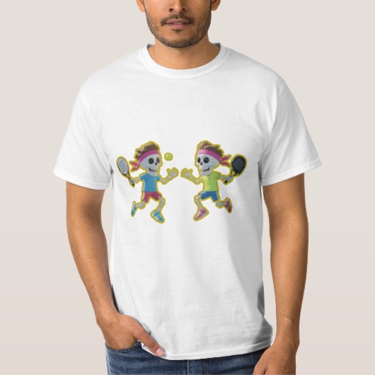 パッドルテニスをする面白い漫画のスケルトン – 3D Tシャツ (正面)
