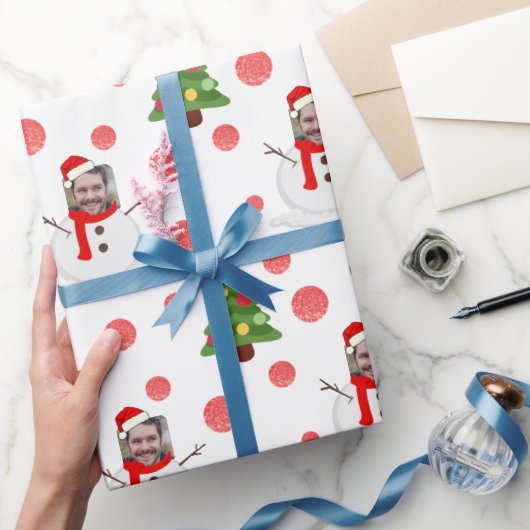 パッパーソナライズされたプを包むおもしろい顔写真雪だるま ラッピングペーパー (ギフト)