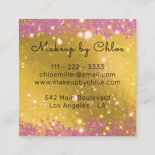 パッファンシークスタイリッシュ・ピンクと金ゴールドのメイクアップアーティスト スクエア名刺 (裏面)