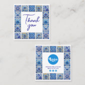 パッ地中海のク感謝していの挿入する青いタイル スクエア名刺 (正面/裏面)