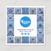 パッ地中海のク感謝していの挿入する青いタイル スクエア名刺 (裏面)