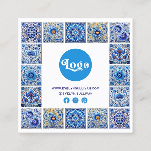 パッ地中海のク感謝していの挿入する青いタイル スクエア名刺 (裏面)