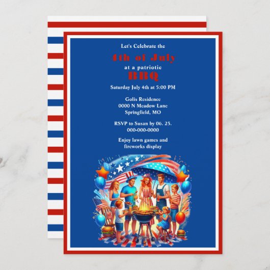 パティオティック4th of 7月BBQハウスパーティの招待状 招待状 (正面/裏面)