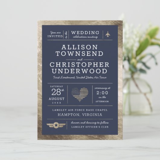 パティオ結婚スの星とストライプ金フェイク箔 案内状 (スタンド正面)