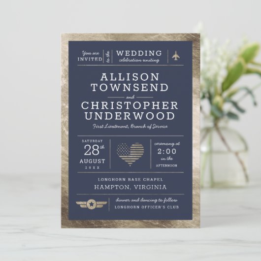 パティオ結婚スの星とストライプ金フェイク箔 案内状 (スタンド正面)