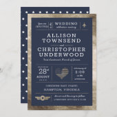 パティオ結婚スの星とストライプ金フェイク箔 案内状 (正面/裏面)