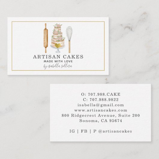 パティシエのケーキとベーキング用具 名刺 (正面/裏面)