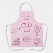 パティシエのピンクのスクリプト台所用品のスローガン エプロン (正面)