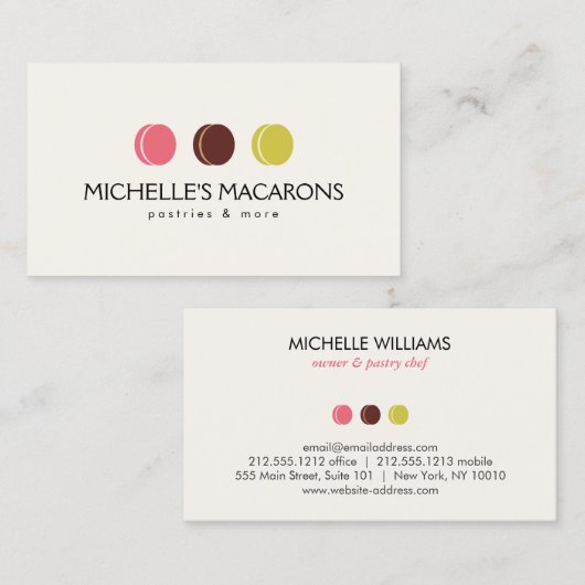 パティシエフランスのシェフベーカリーのマカロントリオのロゴ 名刺 (正面/裏面)