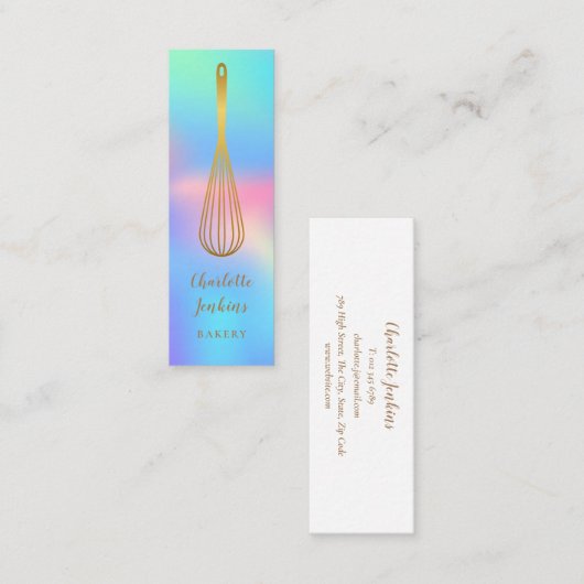 パティシエールシェフ レインボーホログラフィック ゴールド ウィスク スキニー名刺 (正面/裏面)