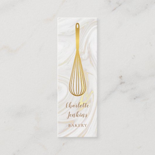 パティシエール用 大理石模様 ゴールド ウィスク名刺 スキニー名刺 (正面)