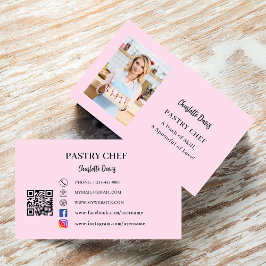 パティシエ写真スローガンQRコードピンク 名刺