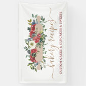 パティシエ手作りパン屋 赤い花 横断幕 (縦)