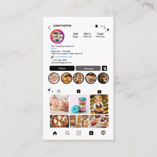 パティシエ Instagram 白 シェフ パン 職人 QRコード 名刺 (正面)