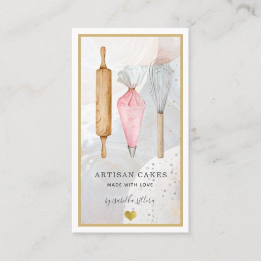 パティシシェフベイカーピンク金ゴールド水彩器Bu 名刺 (正面)