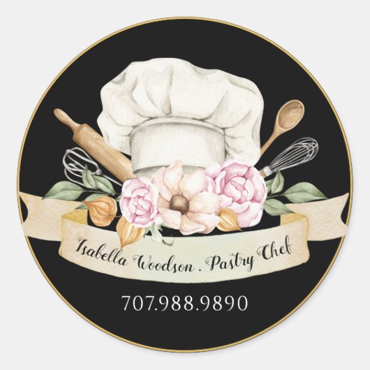 パティシシェフベーカーズツールピンクブラック製品ラベル ラウンドシール (正面)