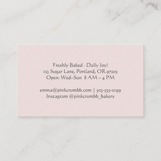 パティシシェフベーキング器具ほこりっぽいバラフローラ 名刺 (裏面)