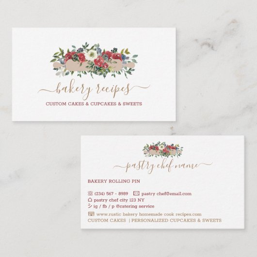 パティシシェフ自家製ベーカリー赤い花 名刺 (正面/裏面)